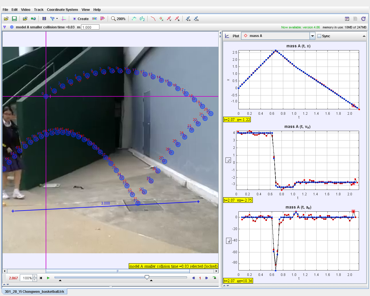 Tracker Basketball thrown collision wall n bounce floor force model